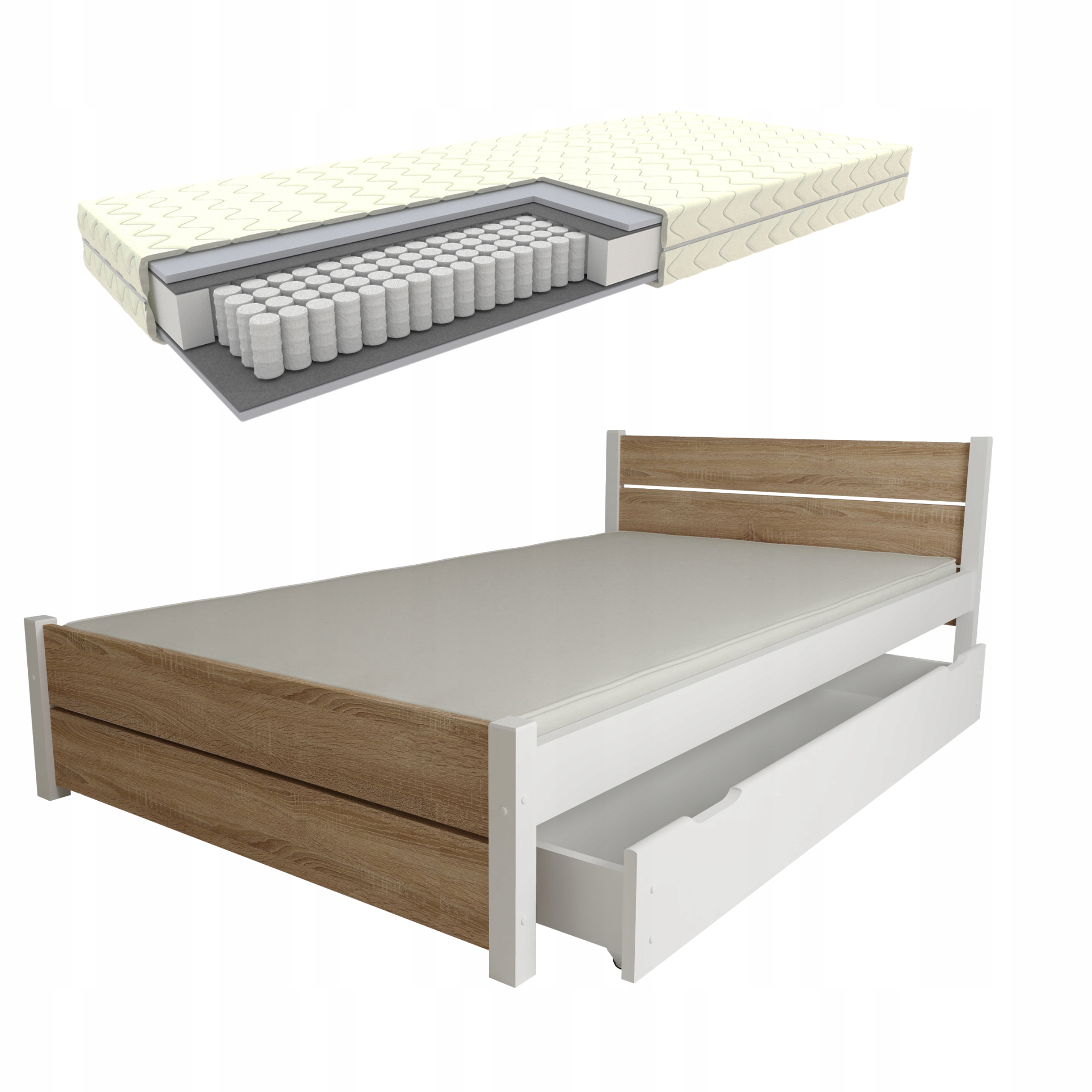 Lůžko Laura 160x200 Dub Sonoma Se Zásuvkou A Taštičkovou Matrací Rošt