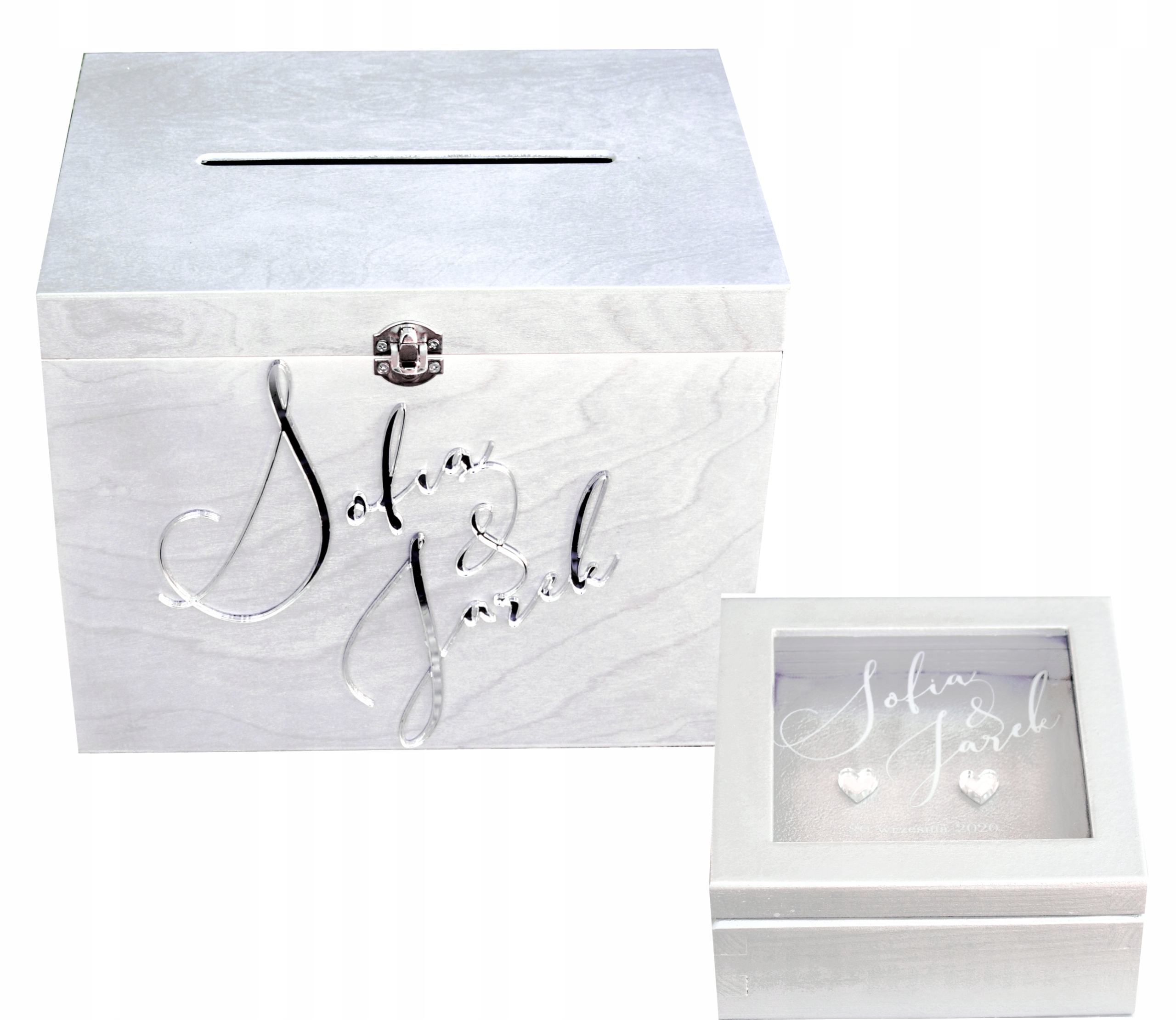 

Duże Srebrne Pudełko na Koperty + Obrączki glamour