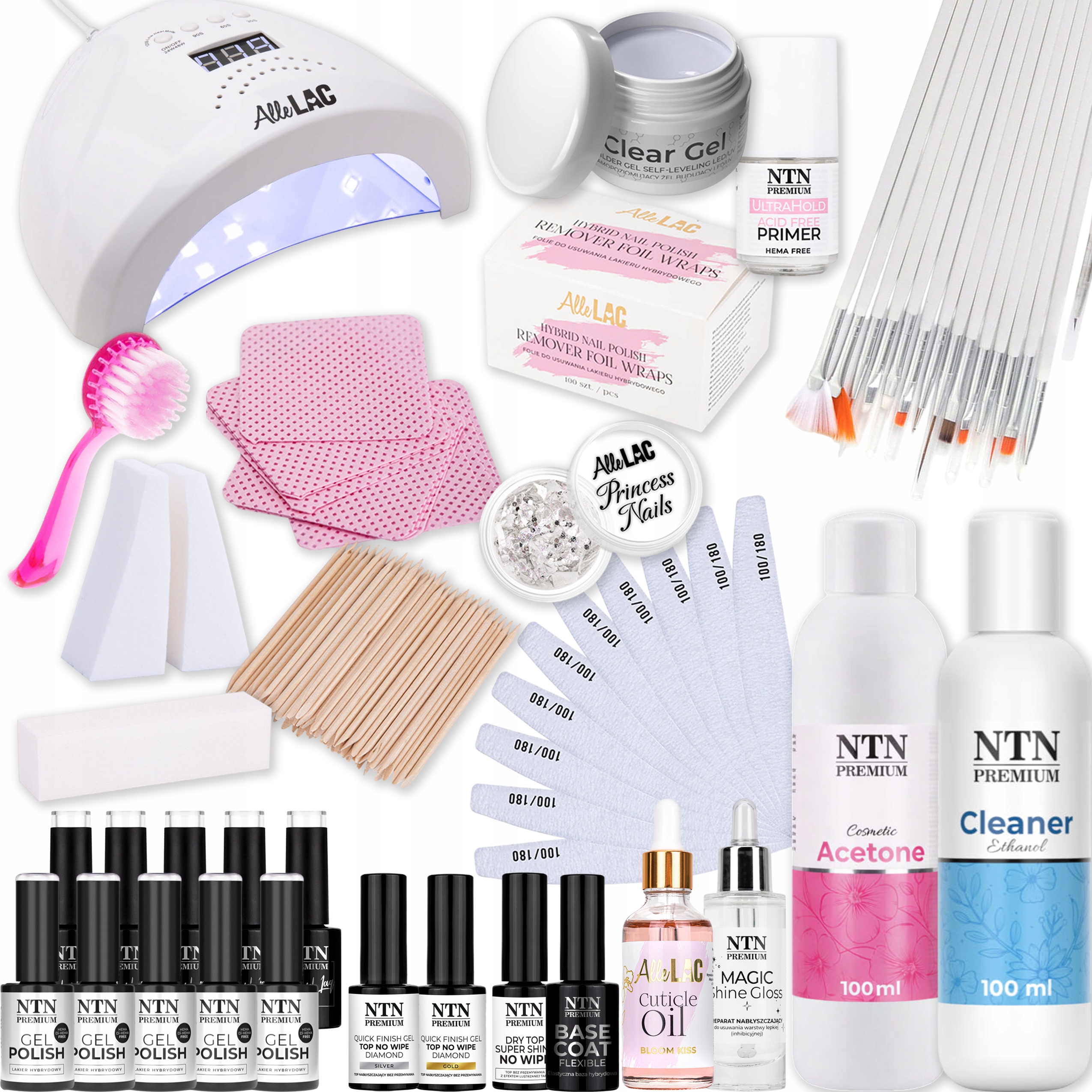 Zestaw Do Hybryd Startowy Lakier Hybrydowy Lampa LED/UV + Akcesoria 30w1