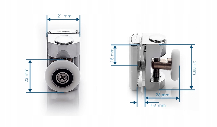 Podwójne Rolki do kabiny na otwór 8mm KOMPLET Marka Inea