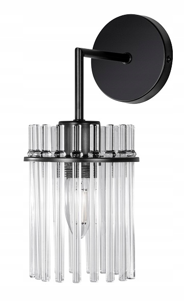 Černá nástěnná lampa se skleněnými trubkami do ložnice nad postelí na čtení