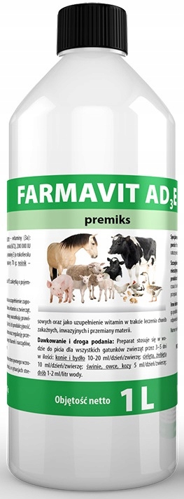 Witaminy dla zwierząt Farmavit AD3E 1L witaminy dla drobiu owiec kóz trzody