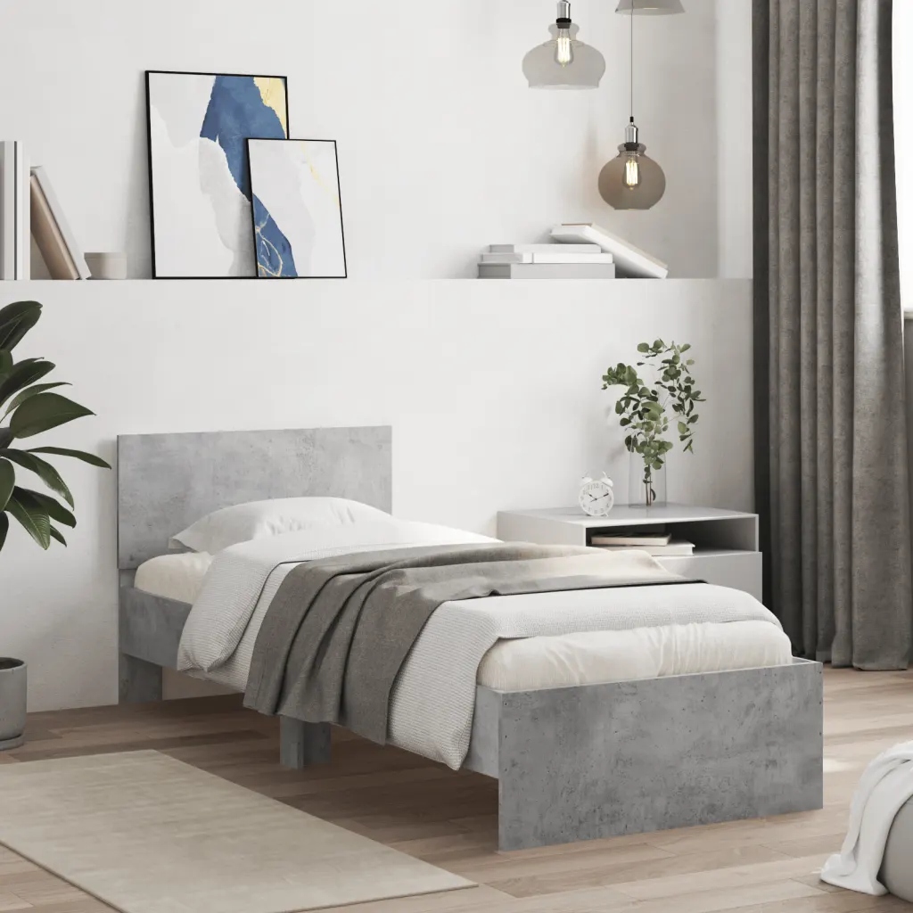 Petrashop Rám postele s čelem betonově šedý 75 x 190 cm kompozitní dřevo Š
