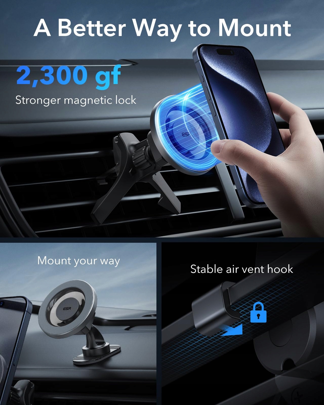 ESR Uchwyt Samochodowy Magnetyczny Do iPhone Android Smartphones — miniatura 2