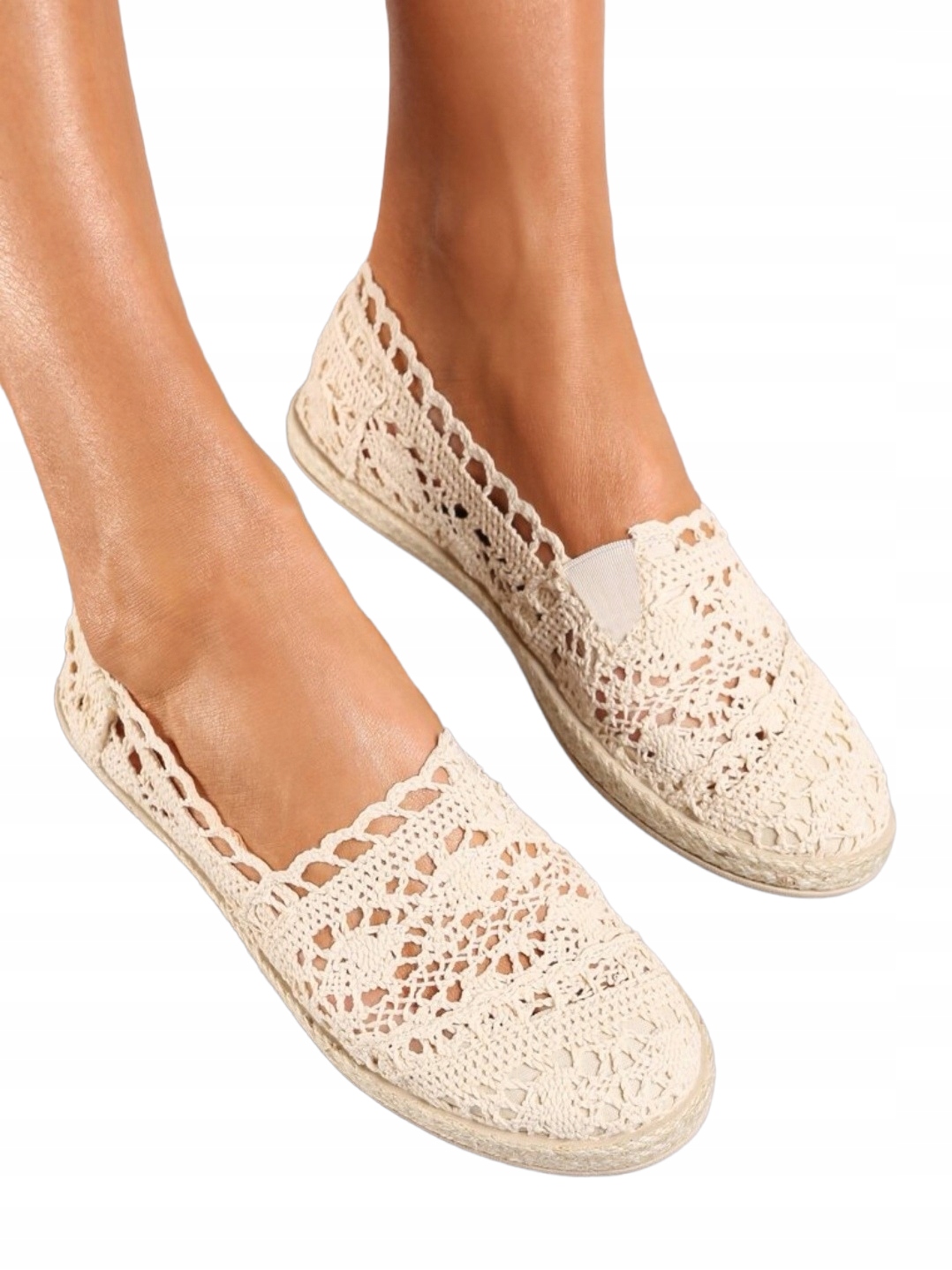 BEŻOWE KORONKOWE ESPADRYLE TENISÓWKI WSUWANE 38 Marka bez marki
