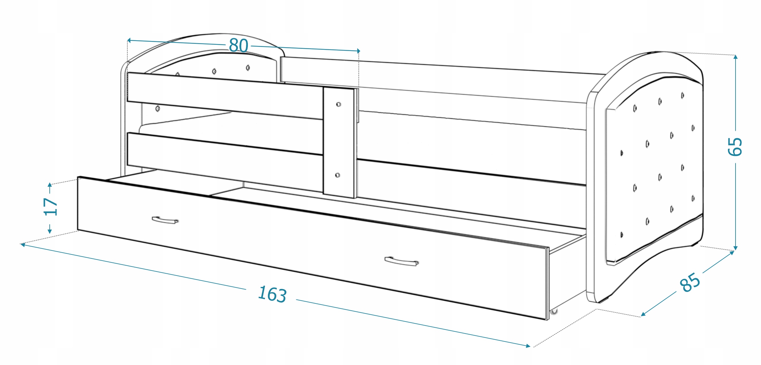 Łóżko tapicerowane 160x80 szuflada + materac MEGI Bohater brak