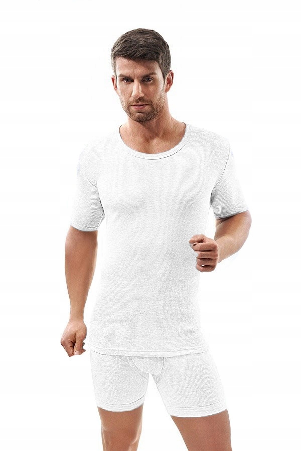 

t-shirt Męski prążkowany, bawełna Saltex M biały