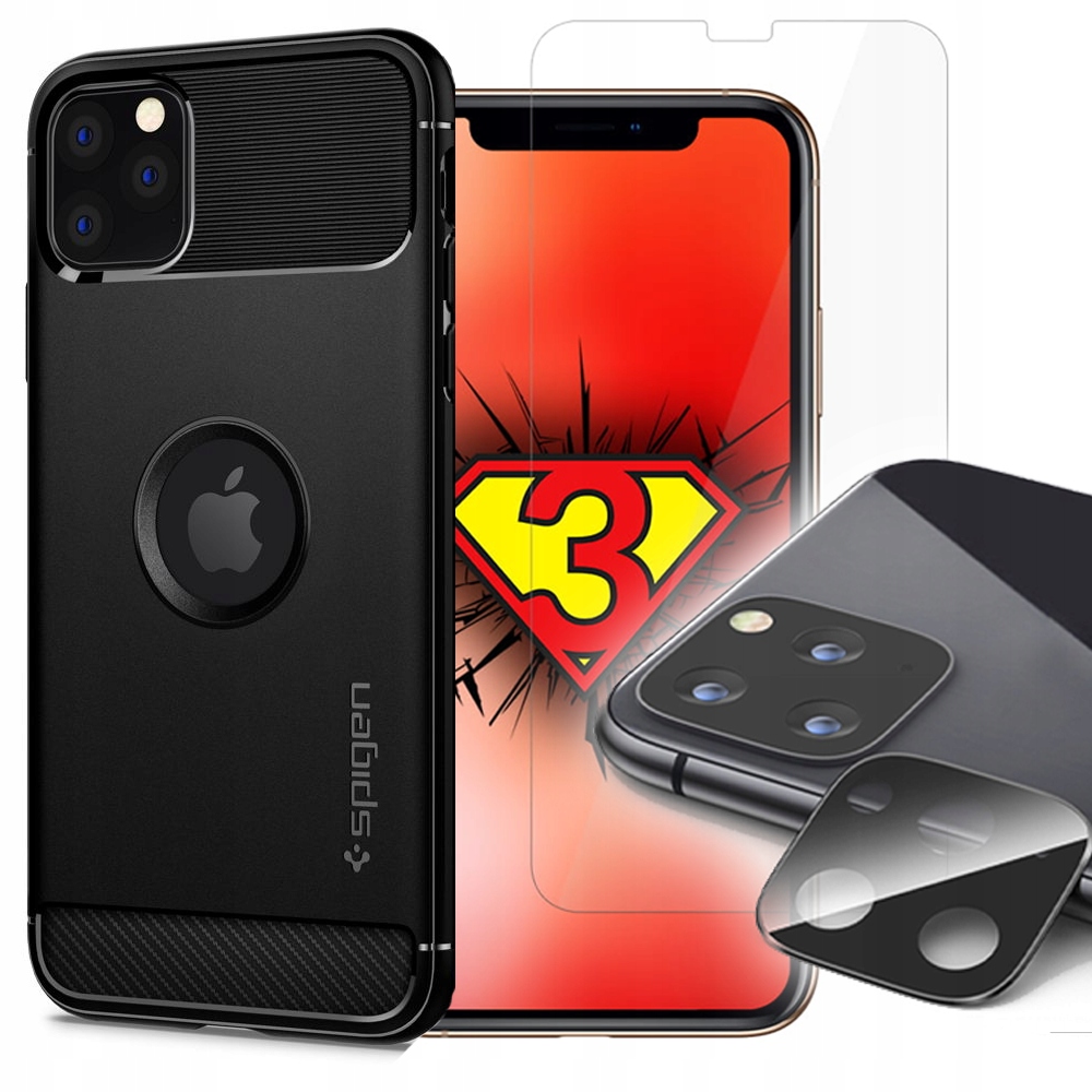 

Etui Spigen szkło 3mk + aparat 9H do iPhone 11 Pro