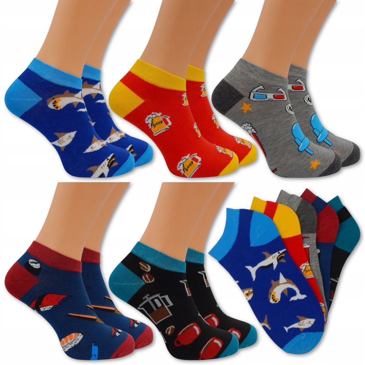 

5 X Stopki Męskie Kolorowe Skarpety Bawełna