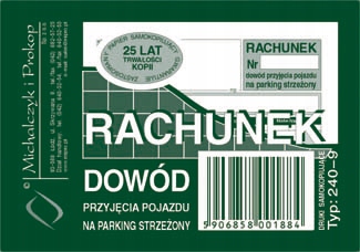 

240-9 Rachunek dowód przyjęcia pojazdu na parking