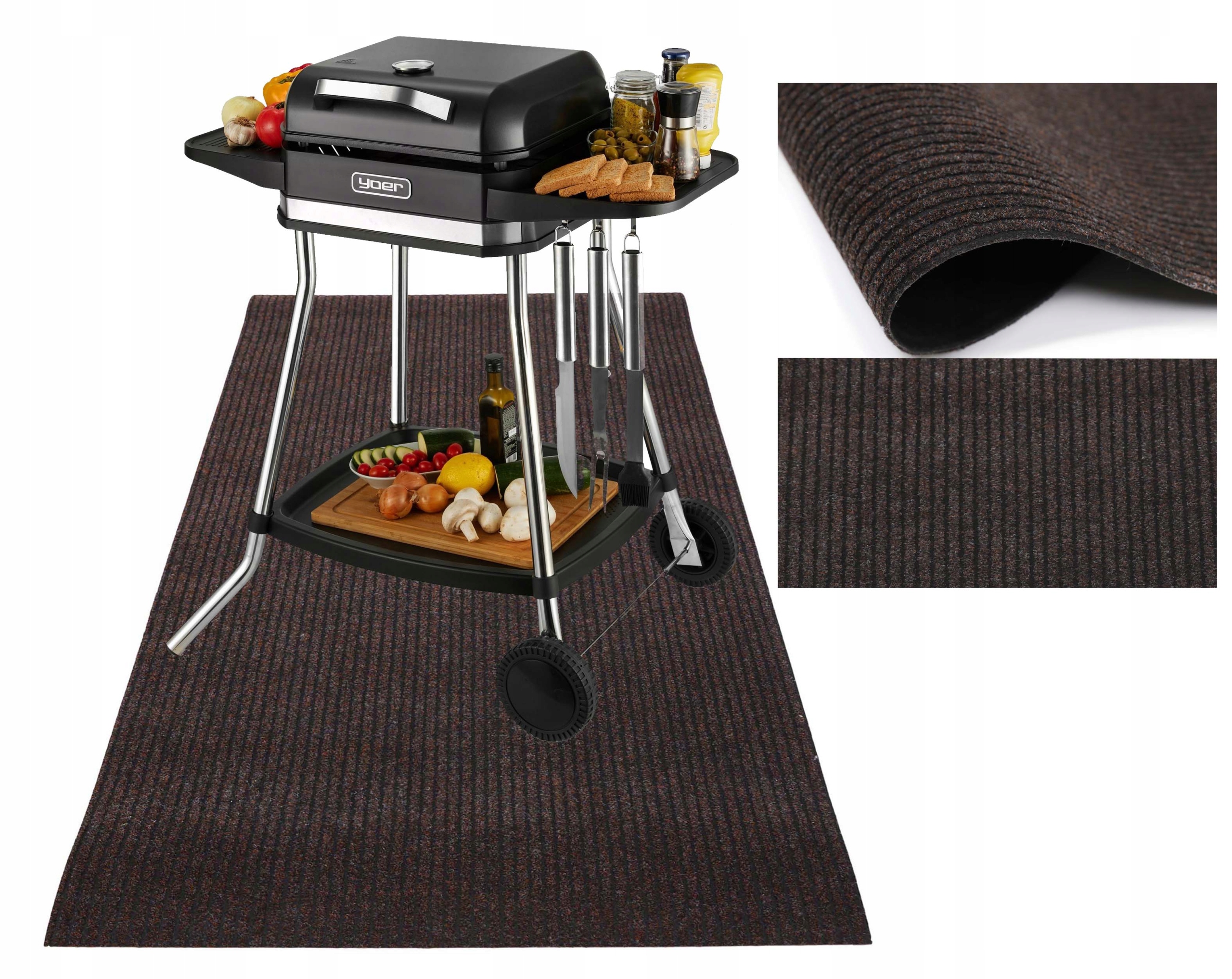 60x200 Mata Ochronna Pod Grill Brązowa, Antypoślizgowa Podkładka Na Taras