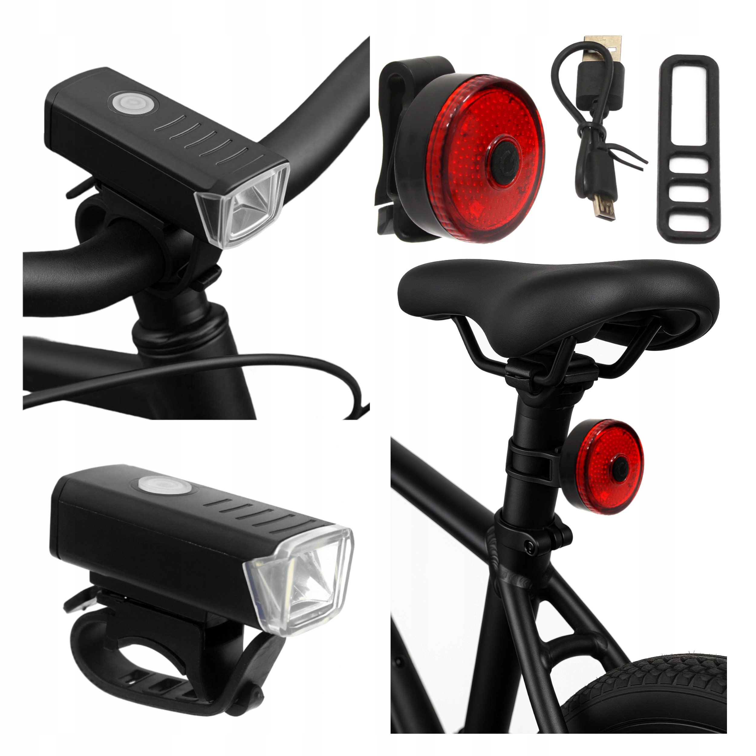 Lampka Rowerowa Led na Przód i Tył Usb Akumulator Zestaw 2w1 do Roweru