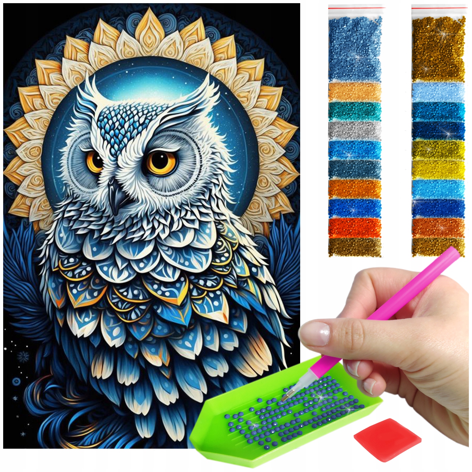 Výšivka Diamond Painting mozaika sova v mandale sada