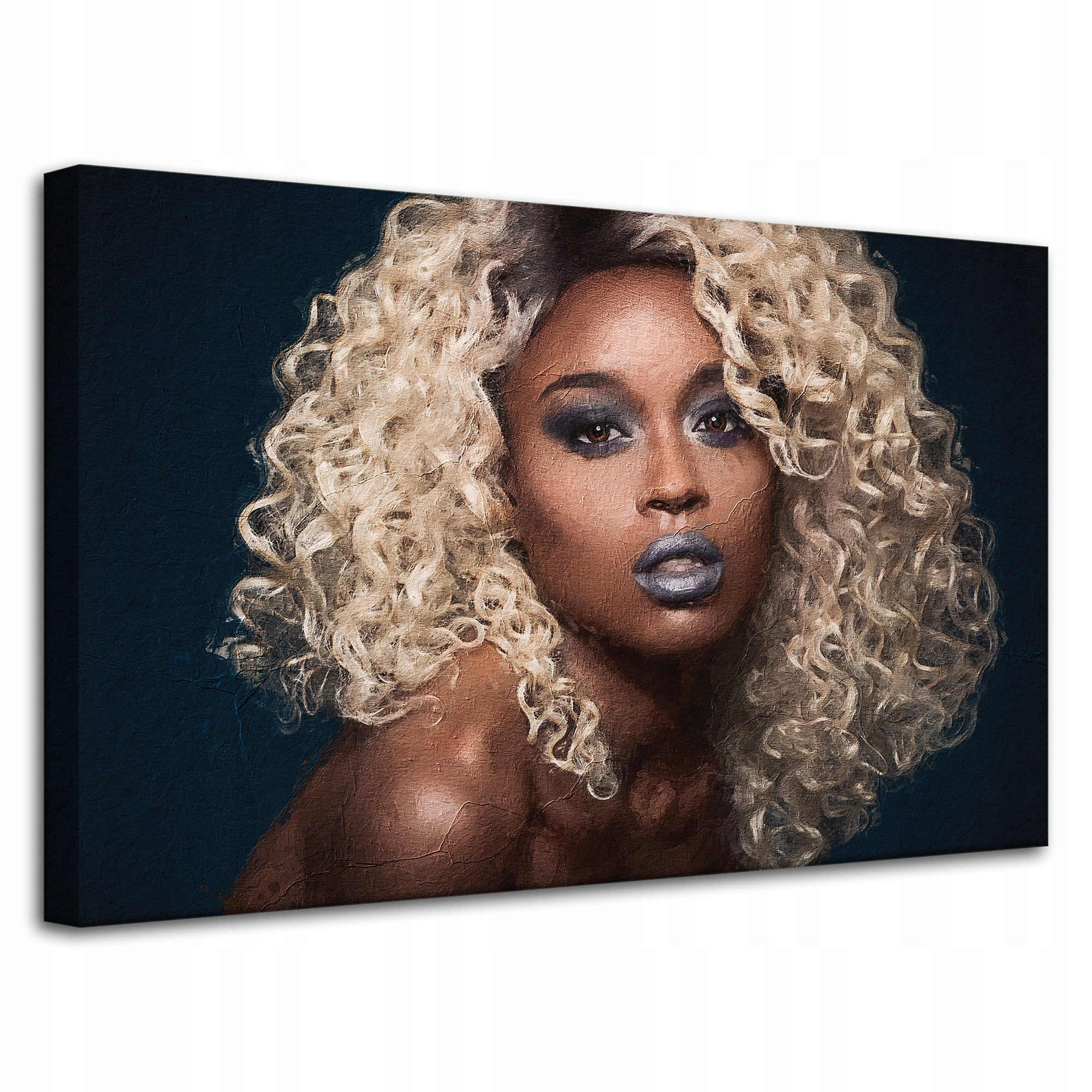 Obraz na plátně Černá žena Blond Vlasy Kudrlinky 80x50 cm