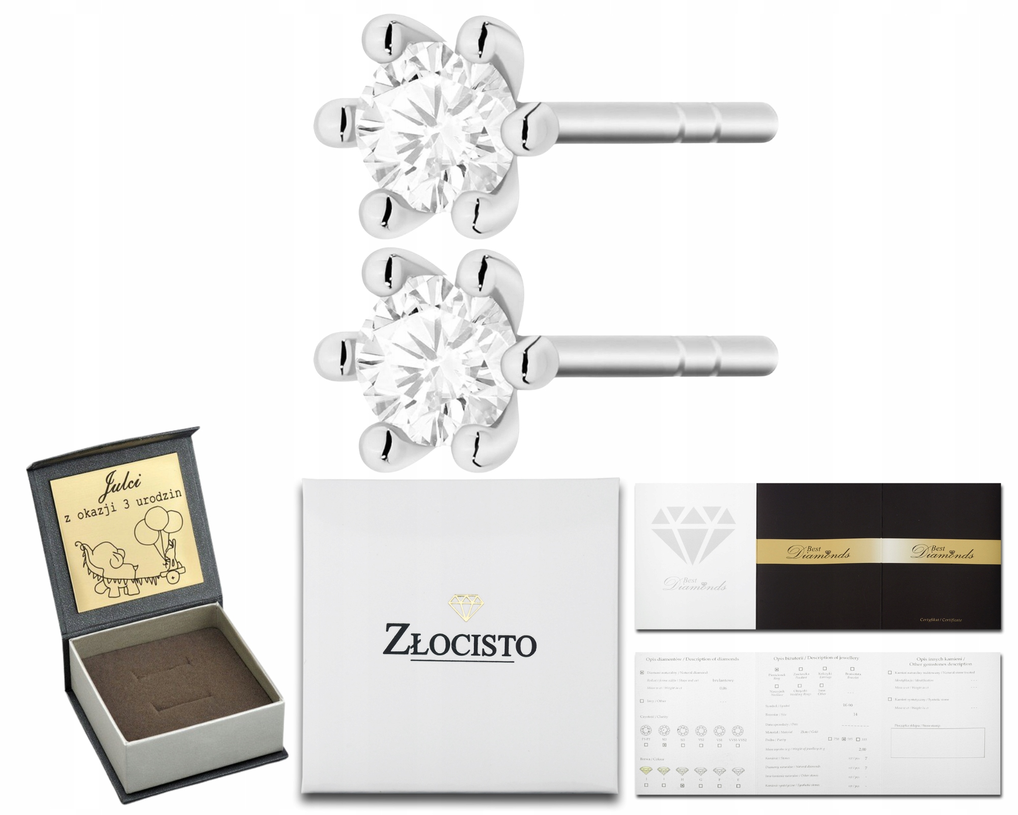 Náušnice z bílého zlata s Ryzost 585 14K, Dárek Gravírování