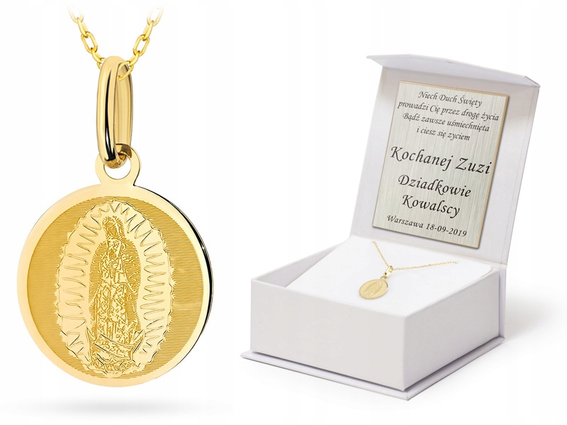 Zlatý Medailonek a Řetízek 585 Křest Svaté Přijímání 45 cm