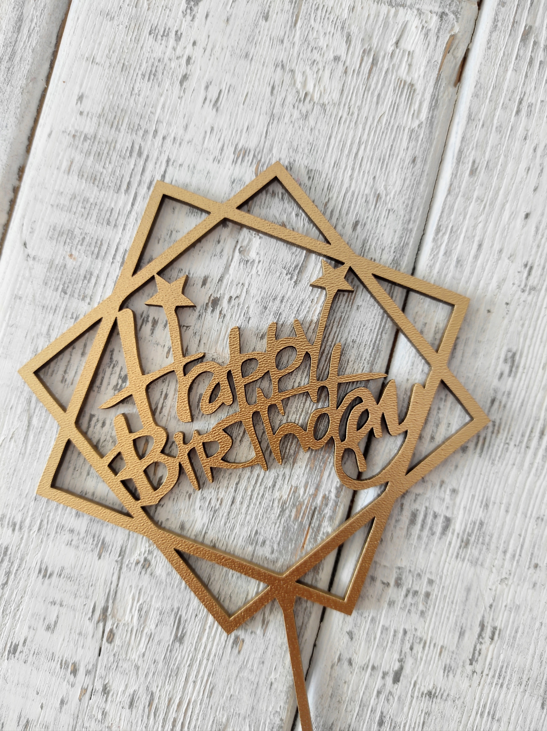 

Topper na tort Happy Birthday złote Hdf