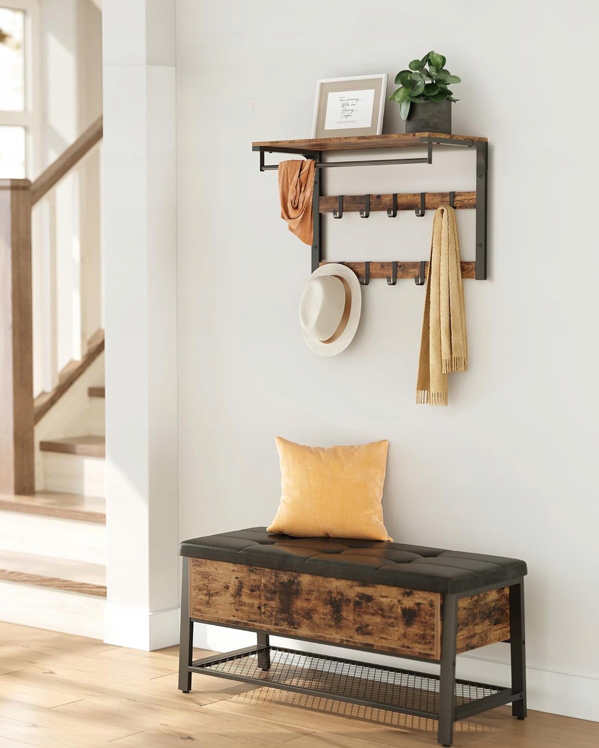 WIESZAK SĆIENNY Z PÓŁKĄ REGAŁ 10 WYMIENNYCH HACZYKÓW DRĄŻEK VINTAGE Marka inna