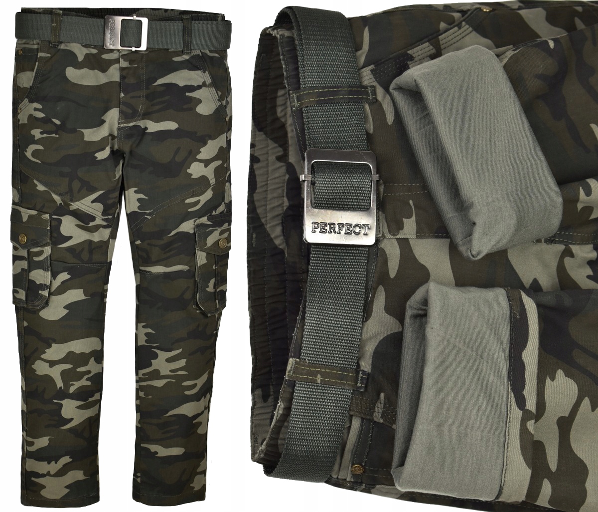 PERFECT Nowe Spodnie BOJÓWKI Ocieplane Moro - 158