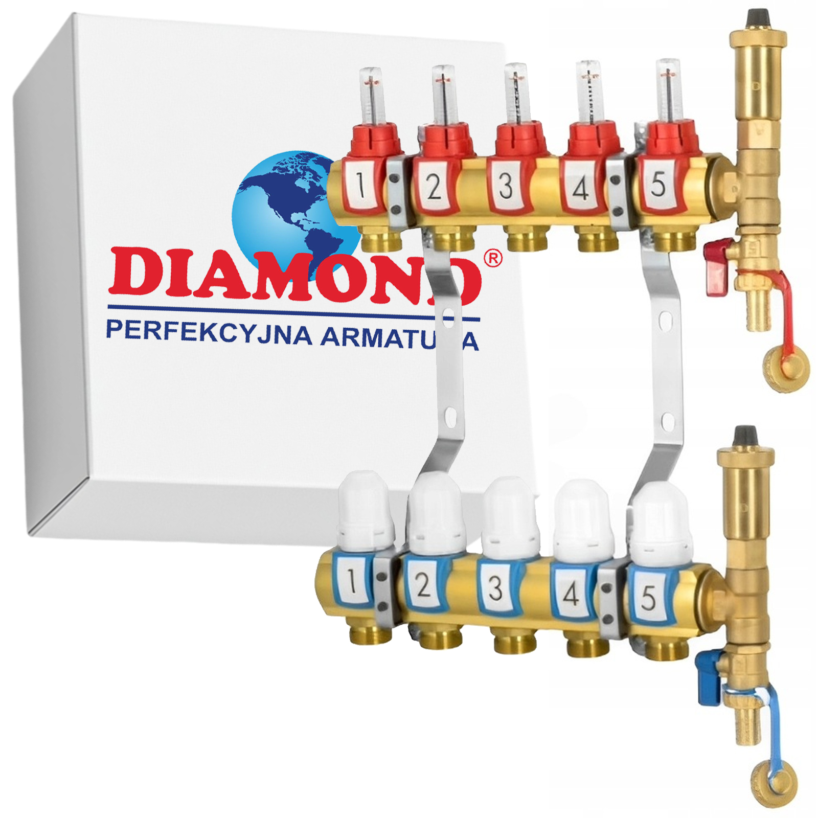 Rozdeľovač 5 Obvodov Podlahového Vykurovania Pre Mosadznú Podlahovú Krytinu Diamond