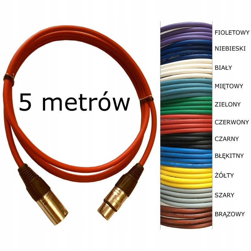 Przewód mikrofonowy czerwony 5 m Xlr ręcznie lutowany złącza Proel