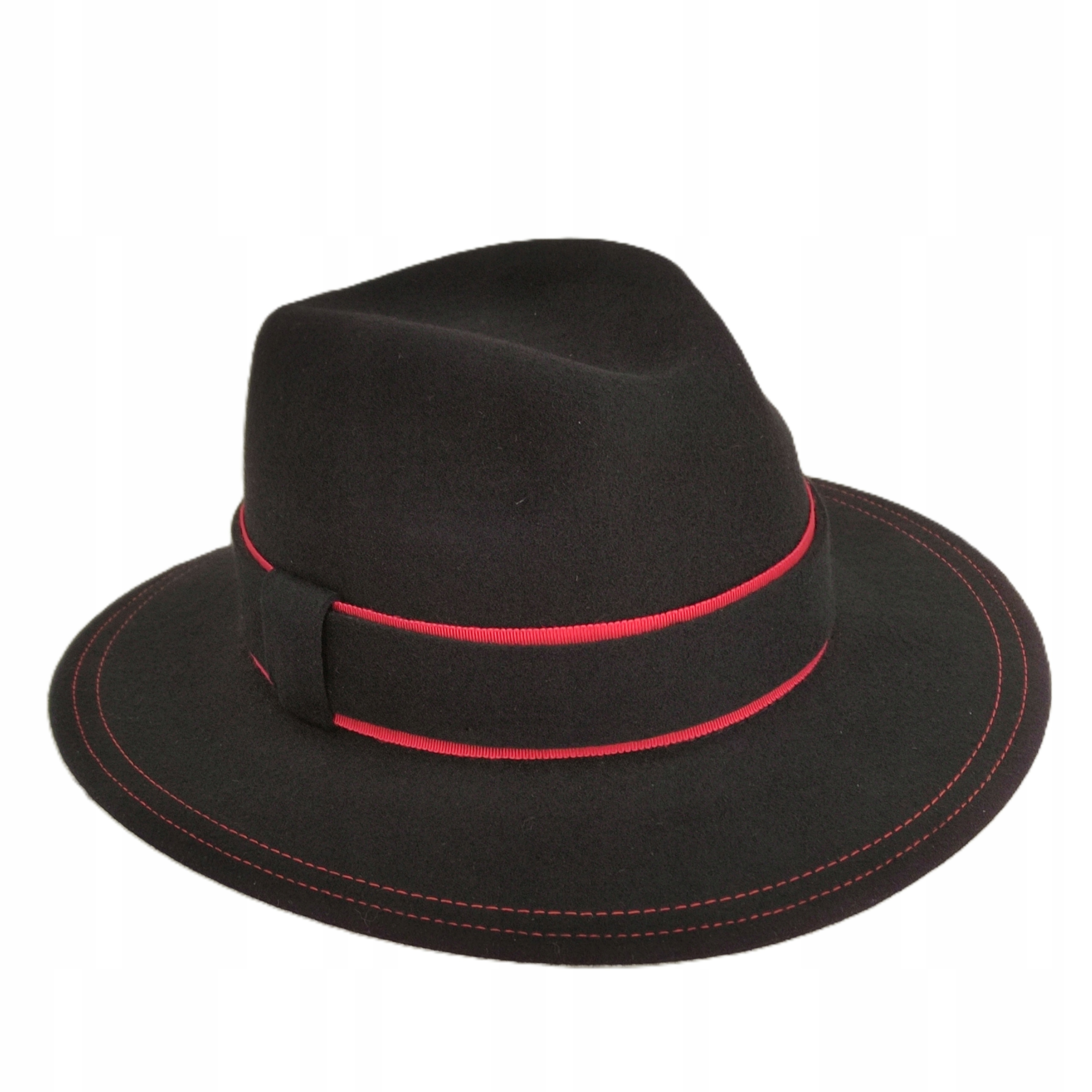 Dámský pánský klobouk Fedora plst vlněný skokan Černá Červená Nit 61 cm
