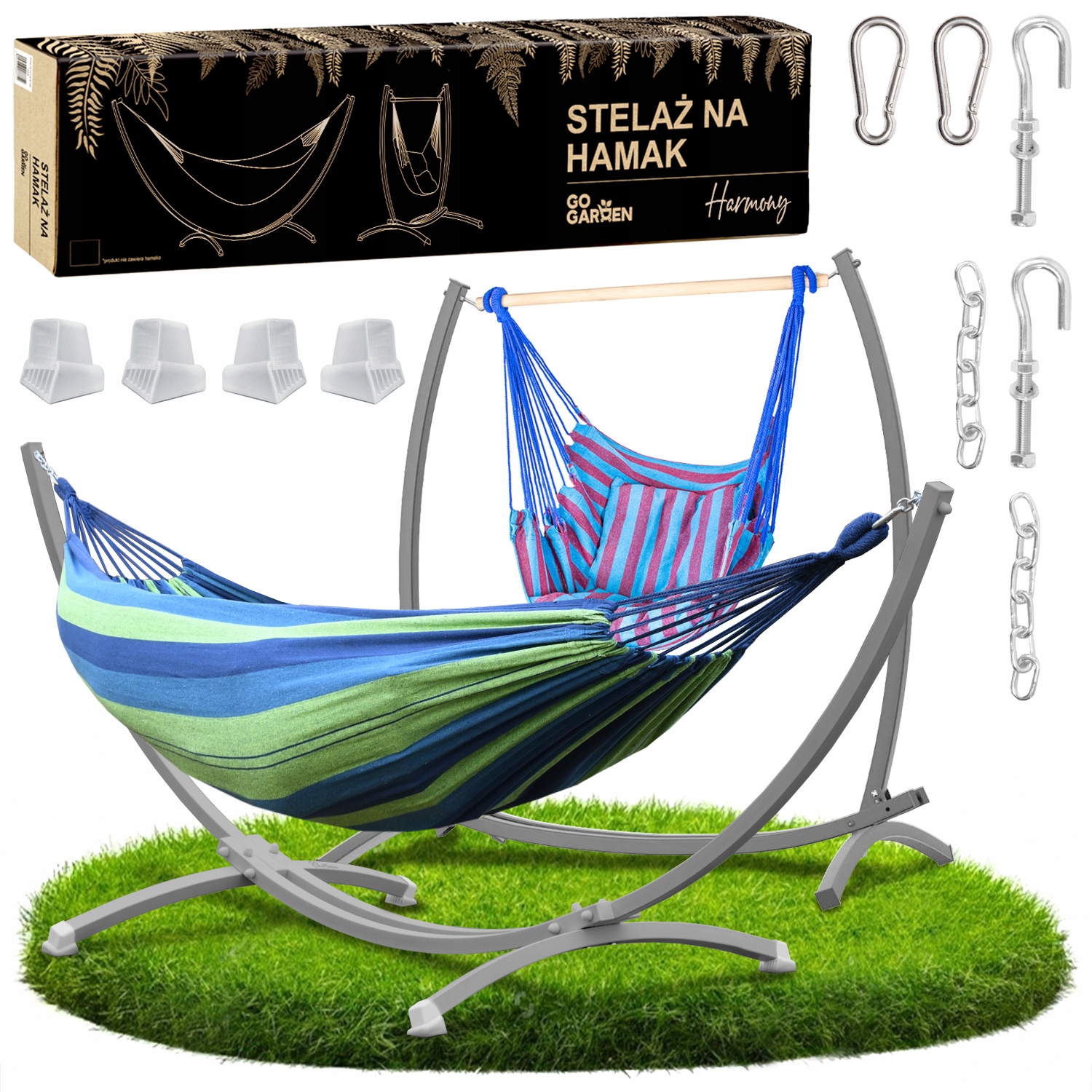 Hamak ze stelażem ogrodowy dwuosobowy stojak krzesło wiszące stelaż mocny