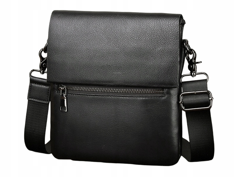Listonoszka Męska Na Ramię Skórzana Torba Czarna Z Klapą