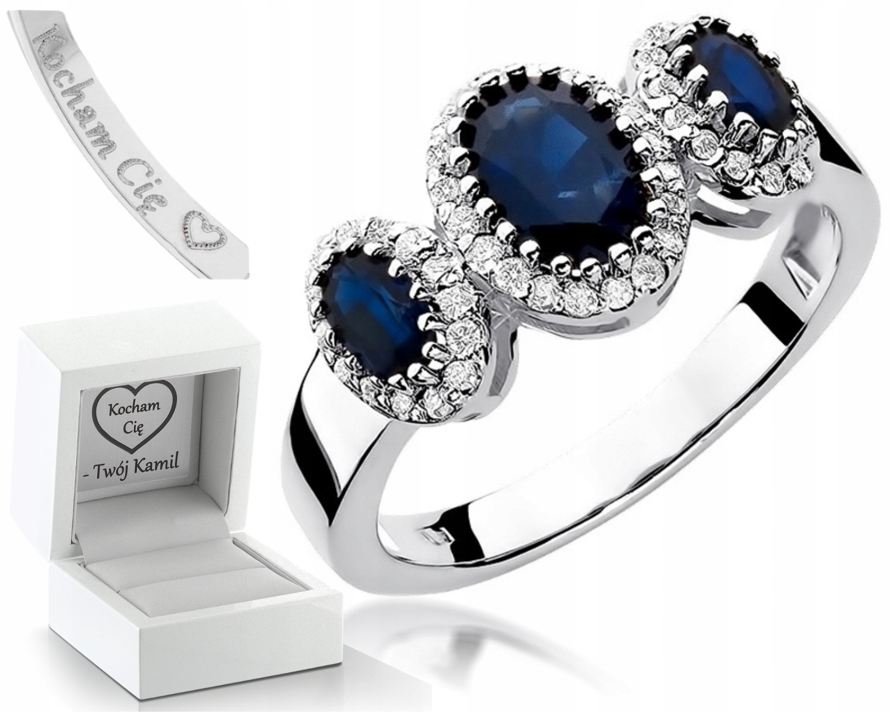 Zlatý Prstýnek S Safírem Gravírování Bonus 585