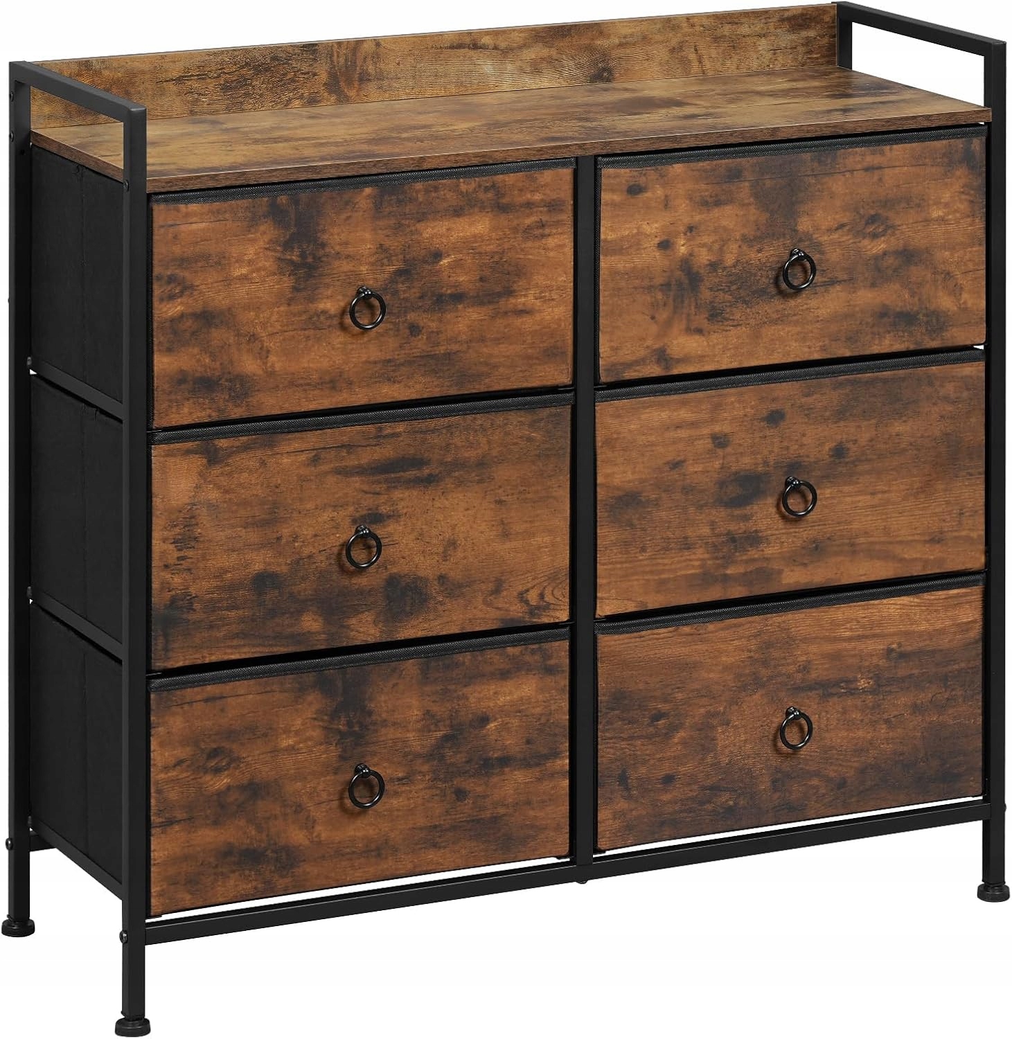 Woltu Komoda So 6 Látkovými Zásuvkami, Kovový Rám 80 X 29 X 78 CM, Vintage Vzhľad