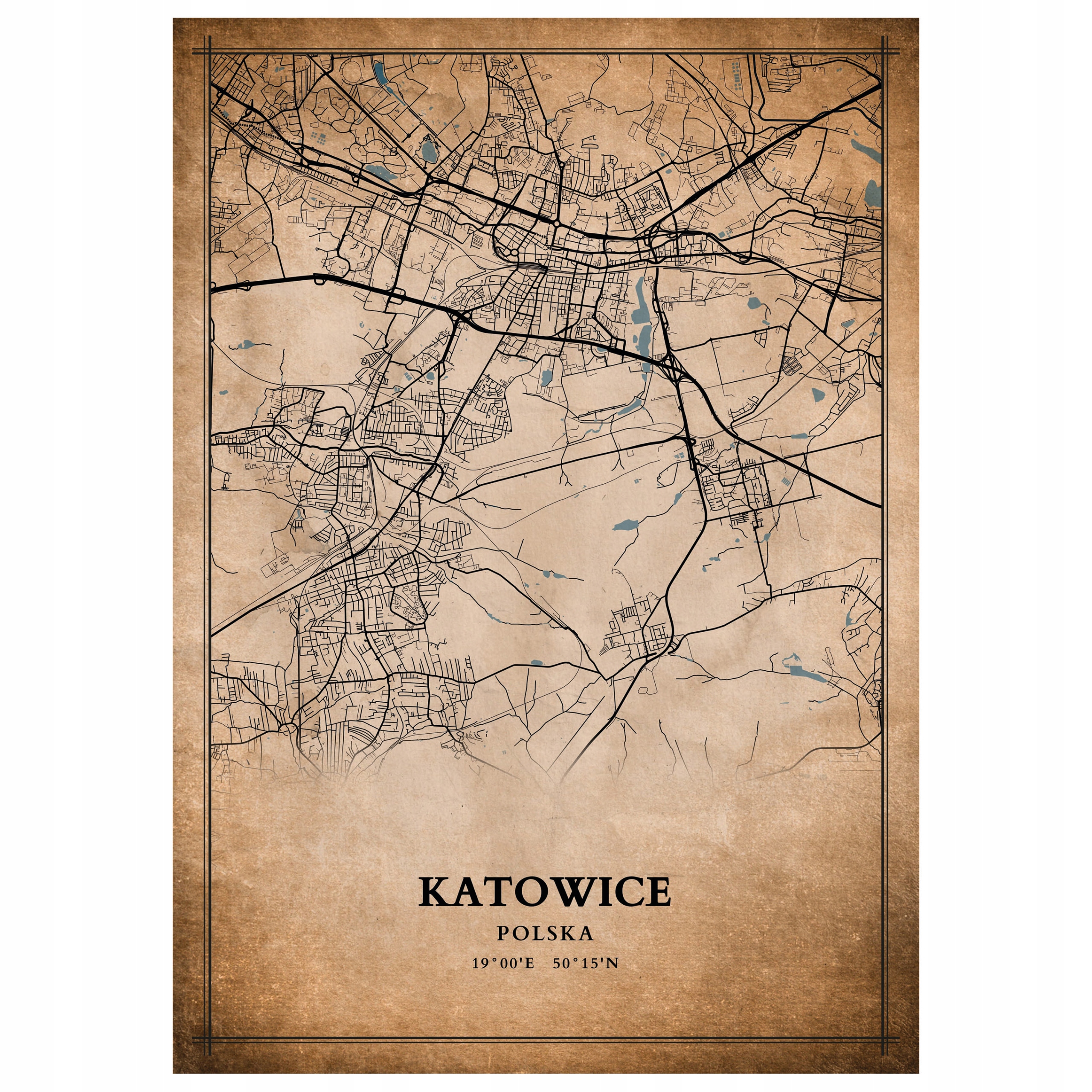 

Plakat Mapa miasta vintage Katowice 70x50cm