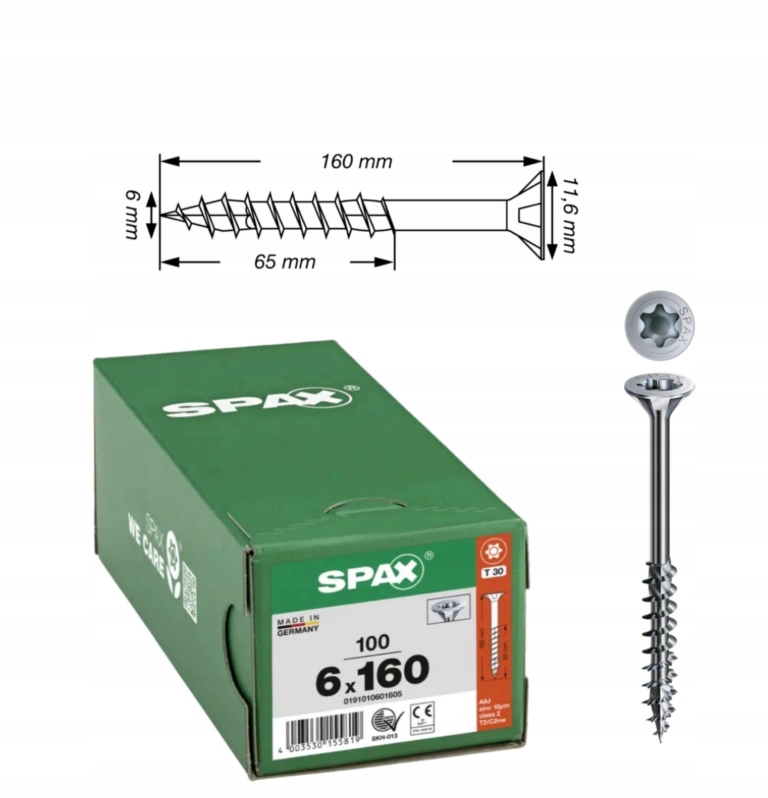 Univerzální vrut do dřeva spax 6 x 160 Wirox Txtg 100 ks