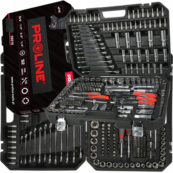 Proline Sada Nástrčné Kľúče 1/2" 1/4" 3/8" Torx Bity Nástavce CrV 216 ks