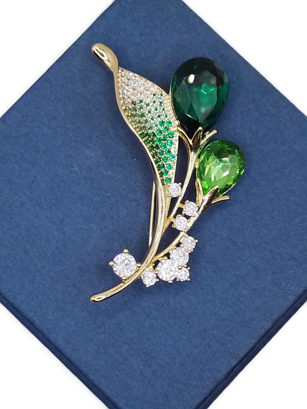 Luxusní Brož Kytice Zelené Květy 14K Zlatá Gp Krabička Jako Dárek