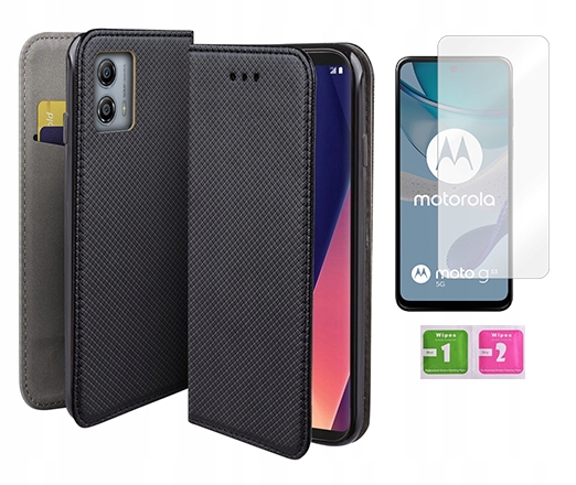 Etui z klapką do Motorola Moto G13 G23 czarny magnet case+ szkło na ekran