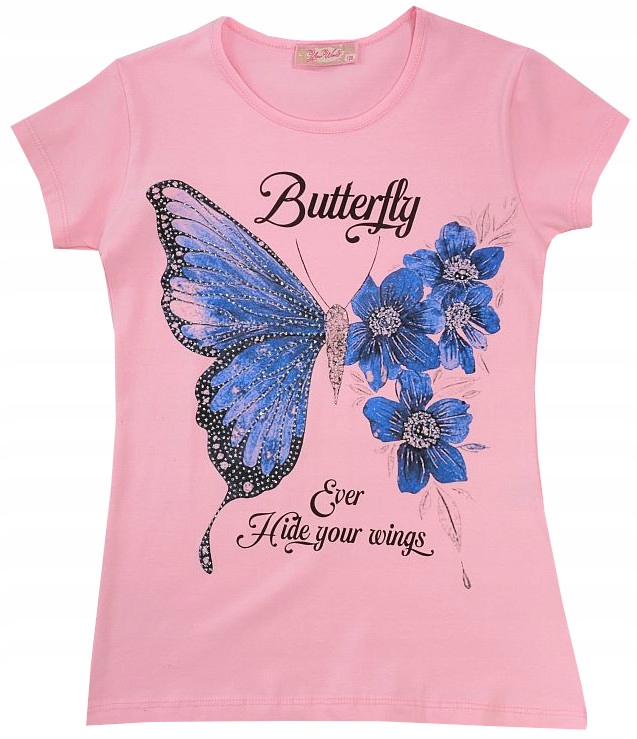 

Bluzka T-shirt Bawełna brokat motyl róż 128 H303L