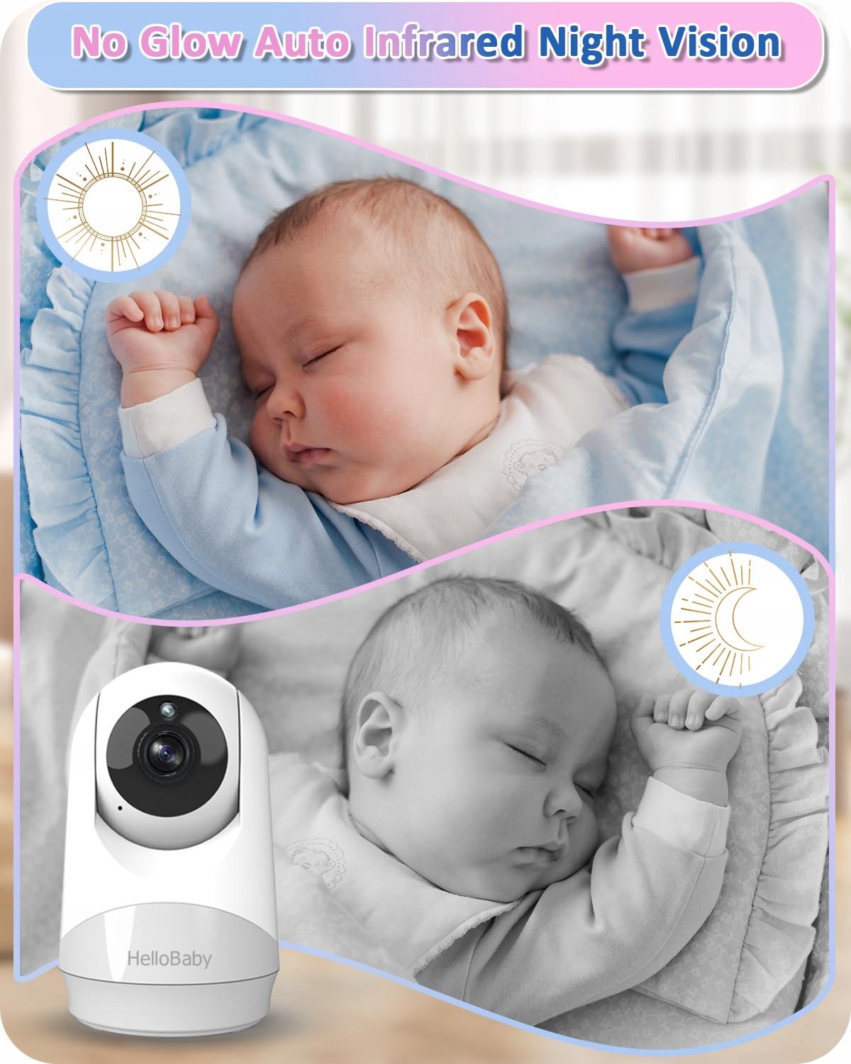 HELLOBABY Monitor Dla Niemowląt Kamera 29h Bateria 2-Way Audio — miniatura 7