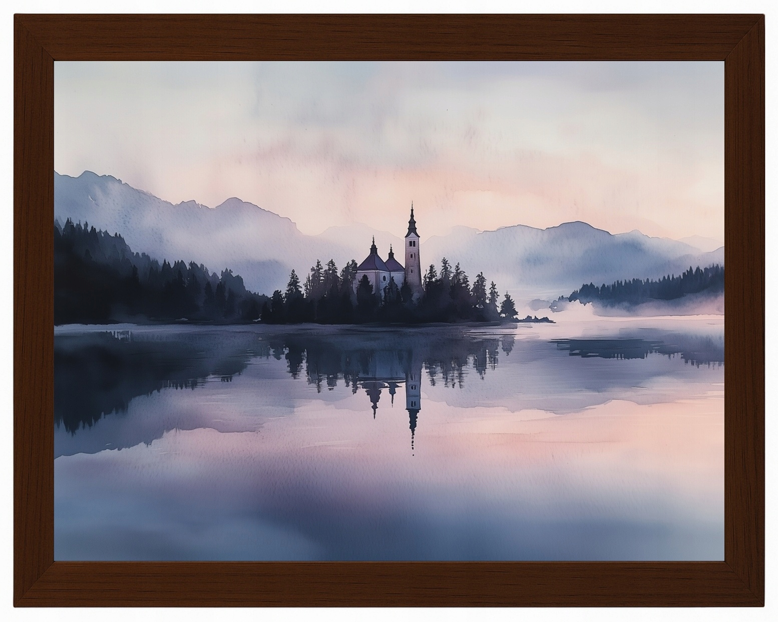 Plakát Rámeček Dřevo Jezero Kostel Hory Bled Slovinsko Alpy 80x60