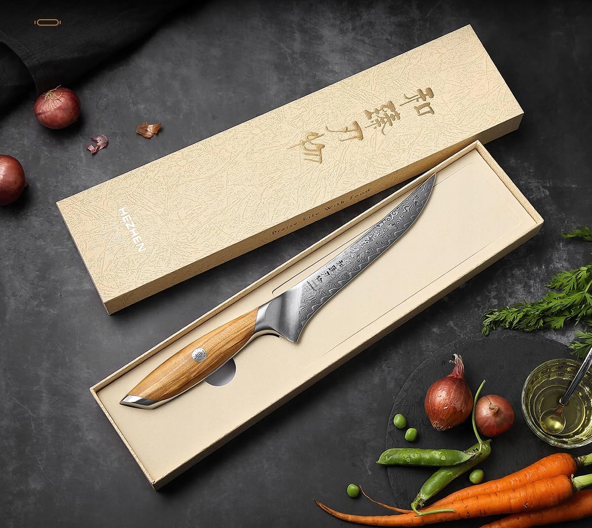 Hezhen Damaškový nôž na filetovanie Nóz Master Kitchen Damašková oceľ