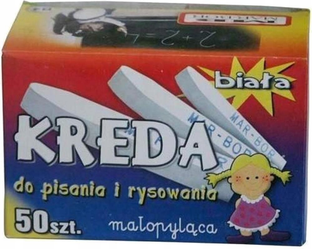 KREDA BIAŁA SZKOLNA TABLICOWA CHODNIKOWA MAŁOPYLĄCA 50 SZTUK x 2 Stan opakowania oryginalne