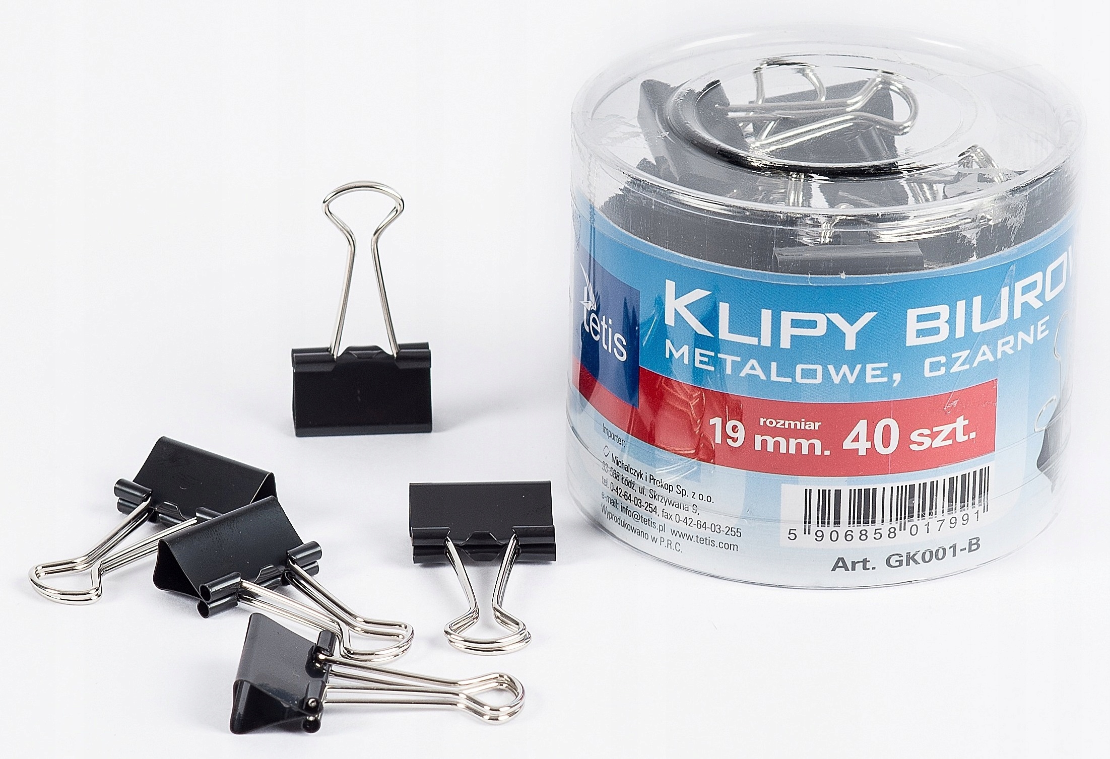 

Klipy biurowe metalowe 19mm 40szt. Tetis GK001-B