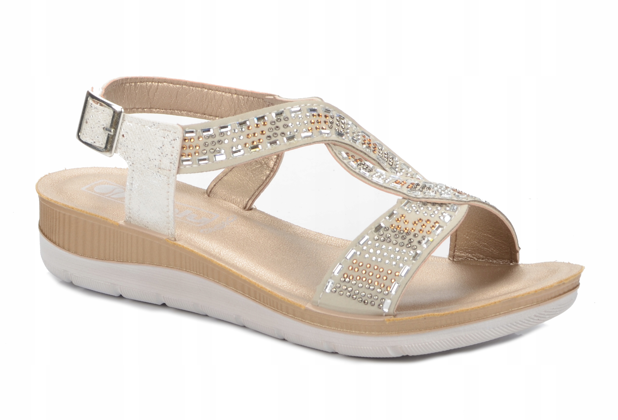 Sandały Damskie Inblu Letnie BV43 Beżowe Cyrkonie 36