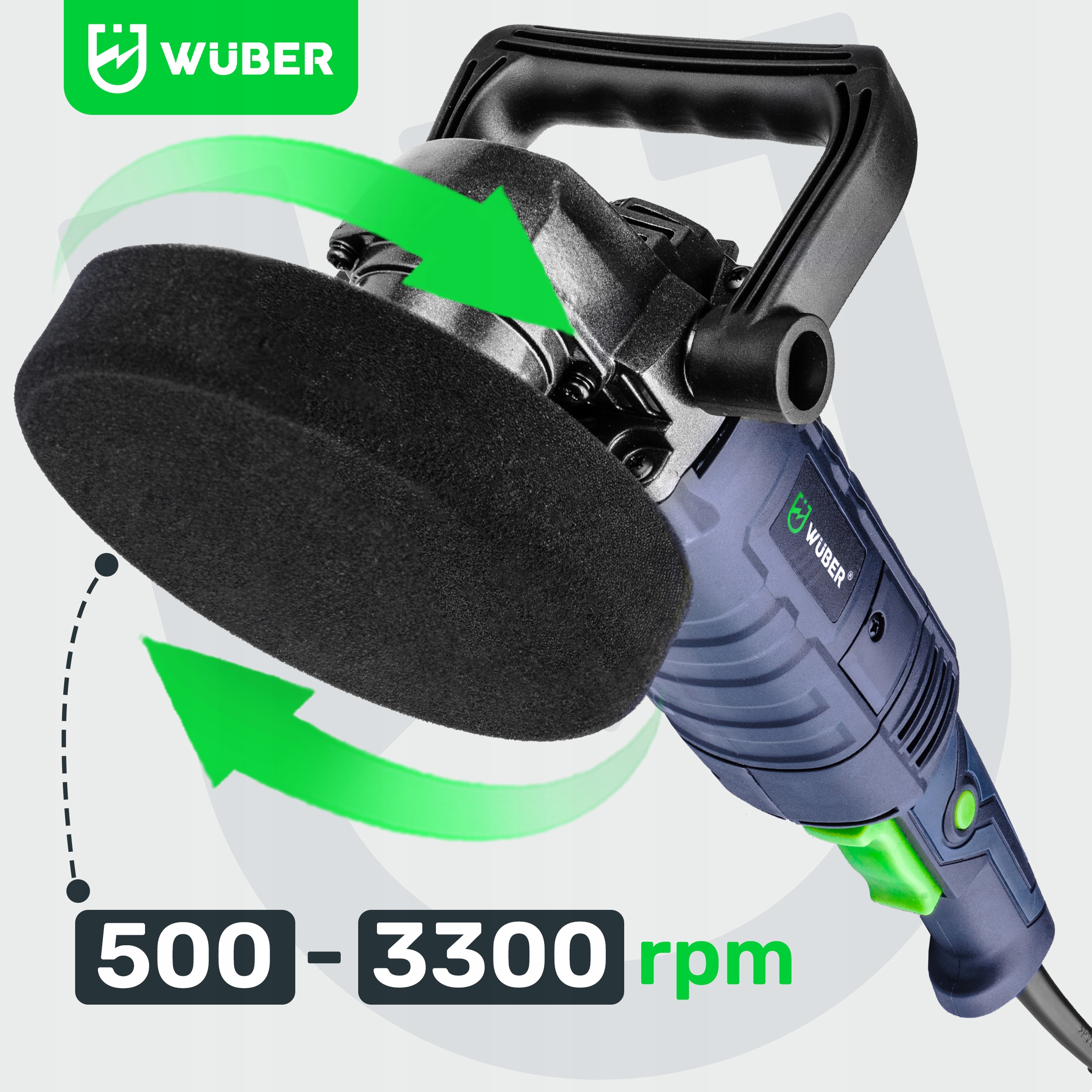 POLERKA SAMOCHODOWA 2300W MIMOŚRODOWA REGULACJA + GĄBKI + PASTY MENZERNA Marka Wuber