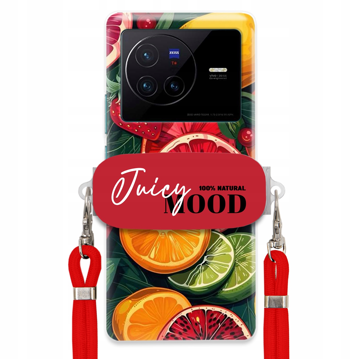 pouzdro na Vivo X80 Červené vodítko Crossbody+ Držák Módní Juice Mood Ovoce