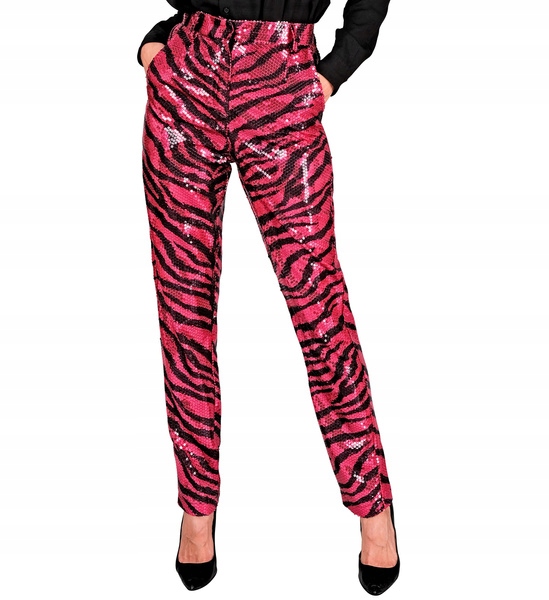 Dámské flitrové kalhoty se zvířecím motivem tygra, fuchsiové, velikost S