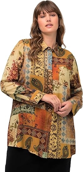 Ulla Popken Dámská Košile Z Viskózy S Orientálním Vzorem 58/60 J2B