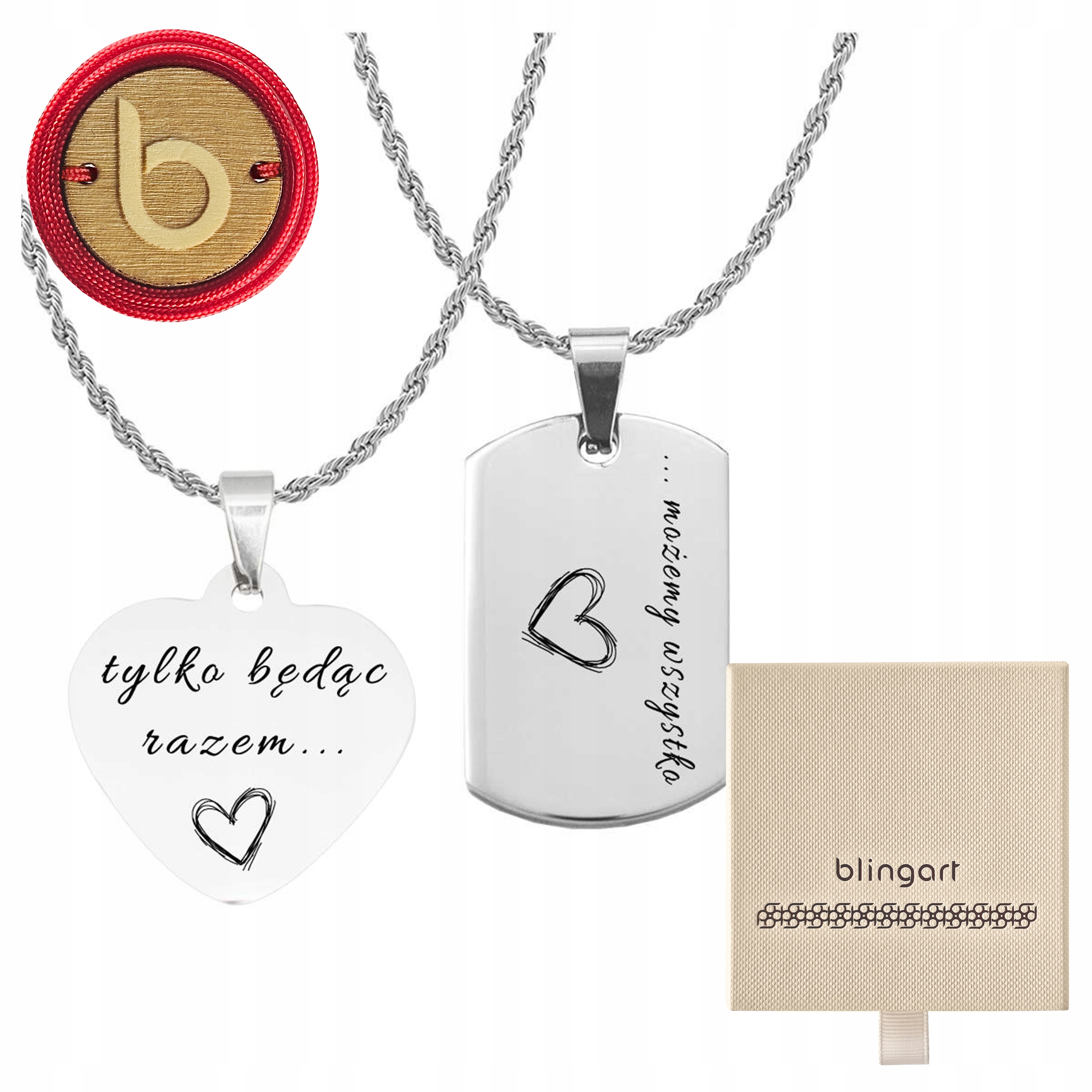 Náhrdelníky pro páry s gravírováním Srdce a Vojenská Známka z oceli 316L Blingart