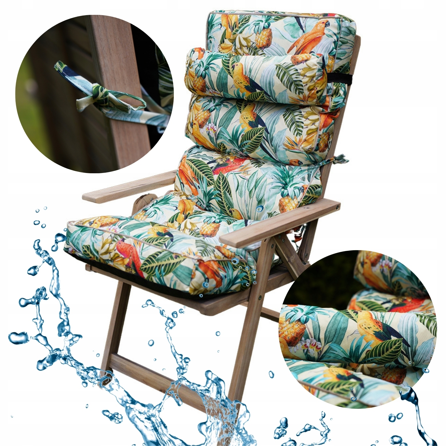 Polštář na zahradní židli lehátko Vodotěsná vázaná opěrka hlavy Bonus