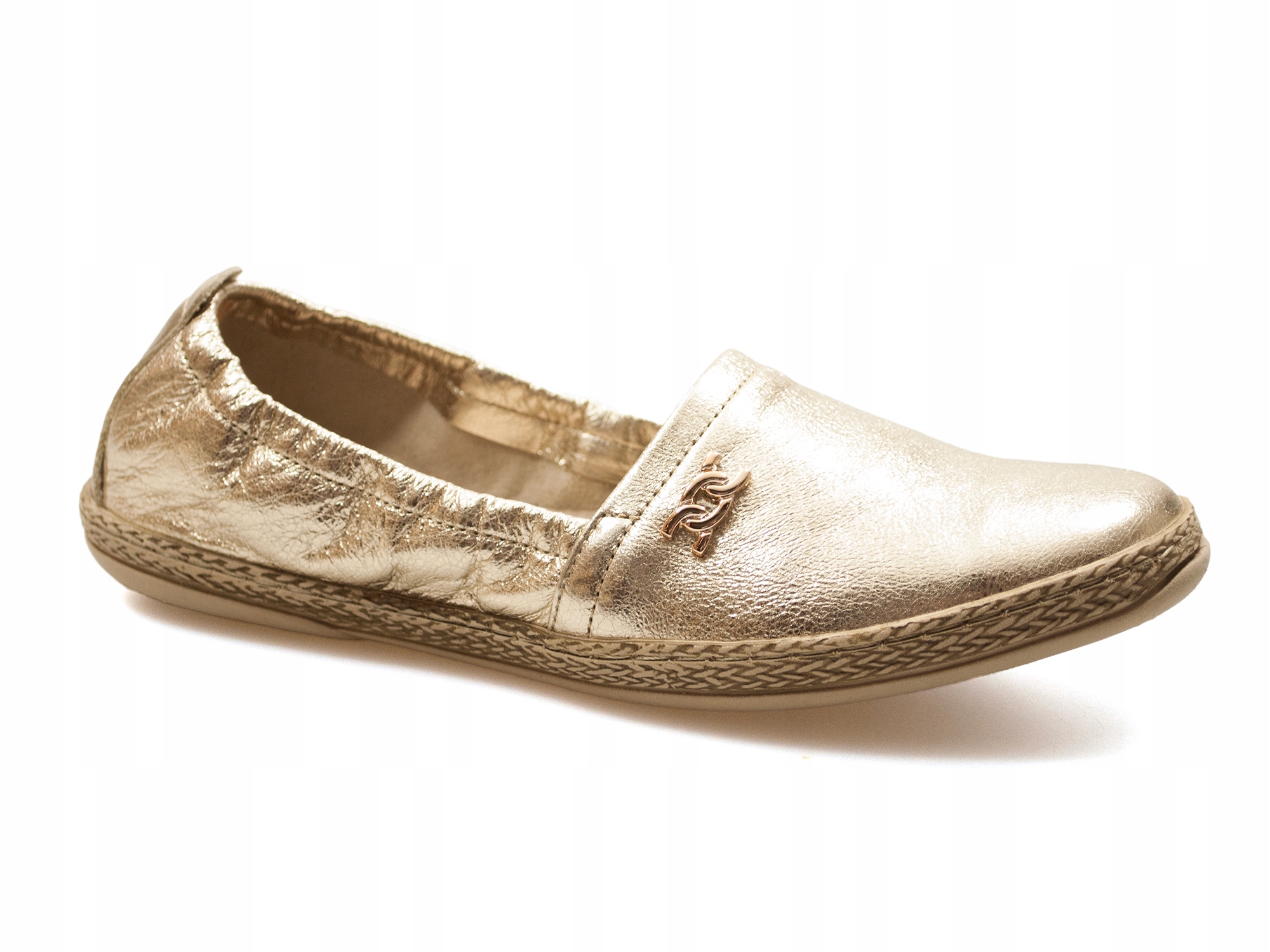 półbuty damskie Lemar skórzane Złote loafersy espadryle 10177
