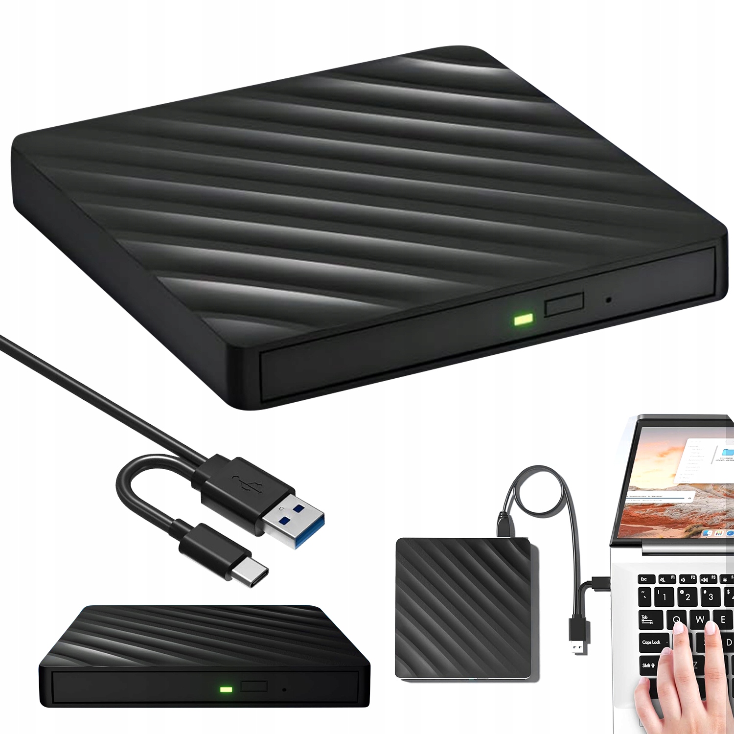 Nowa Nagrywarka Blu-ray 5W1 Zewn. Usb 3.0 Typ-c Porty Sd/tf Czarna